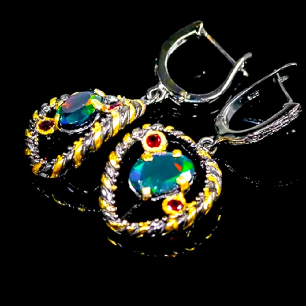 Magical Rare Genuine Black Ethiopian Opal Earrings